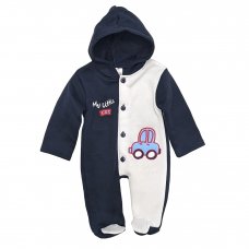 A11: Baby " My Little car" Navy Hooded All In One (0-9 Months)